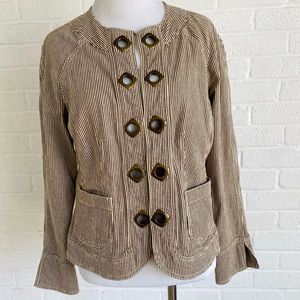 AMI BLAZER BROWN STRIPE SMALL GROMMETS LONG SLEEVE PETITE COLLARLESS PS